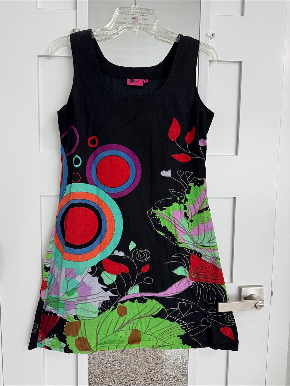 Black Floral Graphic Sleeveless Dress - Vibrant Multicolor Print